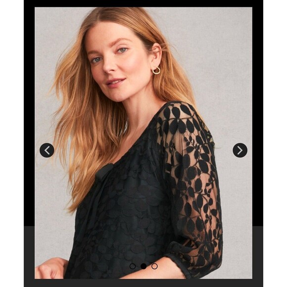 Garnet Hill Bohème Easy Lace Black Dress Size 4 Womens Knee Length 3/4 Sleeve - Picture 3 of 8